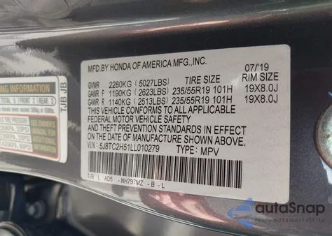 2020 Acura Rdx Technology Package from USA, damaged, VIN 5J8TC2H51LL010279